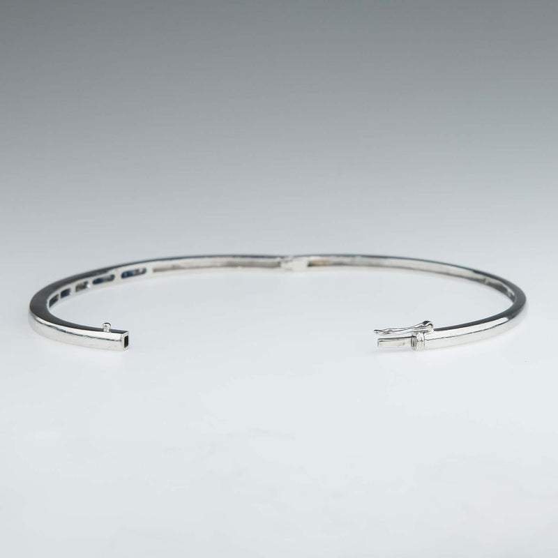 Sapphire and Diamond Hinged Bangle Bracelet in 14K White Gold Bracelets Oaks Jewelry 