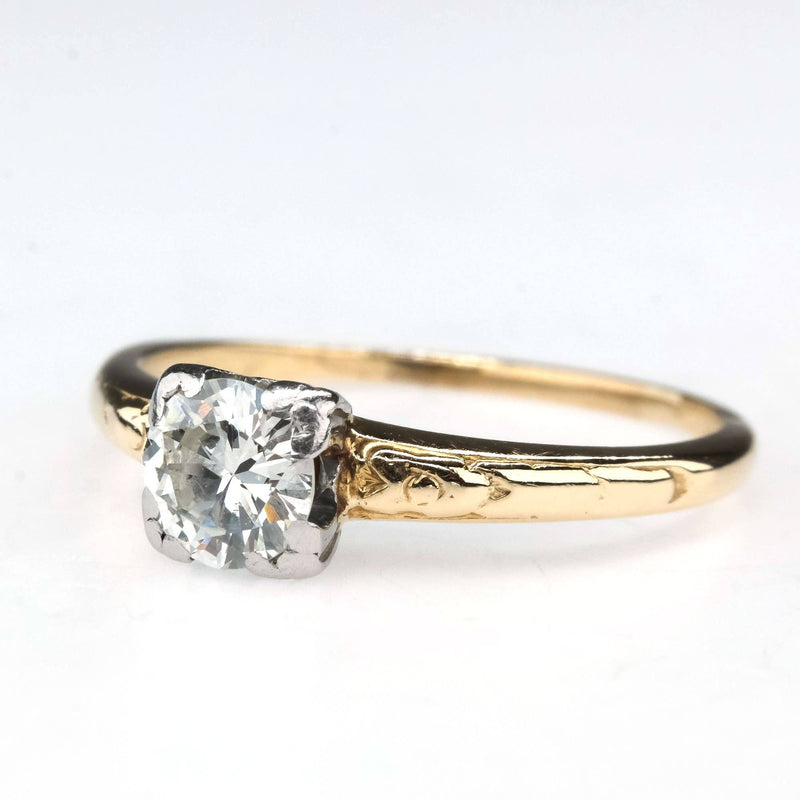 Vintage Round 0.45ct Diamond Solitaire Etched Engagement Ring in 14K Yellow Gold Engagement Rings Oaks Jewelry 